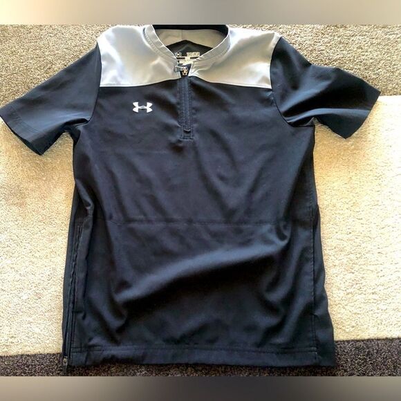 Under Armour black with Grey Collar Polo Loose Heat Gear Shirt ysm(7-8) - Picture 1 of 7